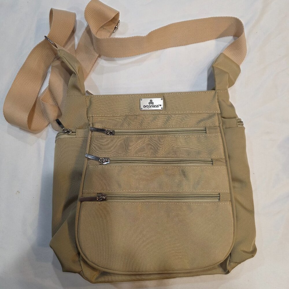 Organizzi Crossbody Shoulder Pockets Travel Bag Purse Daybag TAN RFID Blocker
